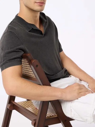 Mc2 Saint Barth Man Black Knit Polo Shirt Sloan With Vintage Treatment Effect