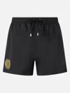 Mc2 Saint Barth Man Black Mid-length Swim Shorts Patmos With Milan 125 Embroidery Ac Milan 125 Special Edition In Black