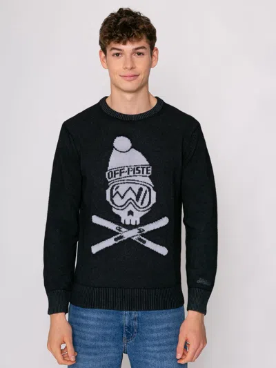 Mc2 Saint Barth Man Black Sweater Off Piste Skull