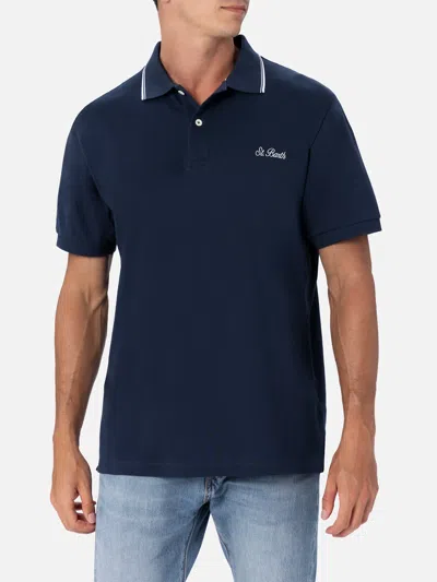 Mc2 Saint Barth Man Blue Cotton Piquet Polo Shirt Beverly Hills