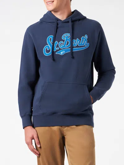Mc2 Saint Barth Man Blue Hoodie With St. Barth Terry Patch