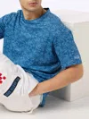 Mc2 Saint Barth Man Blue Linen Jersey T-shirt Ecstasea With Sashiko Print In Blue