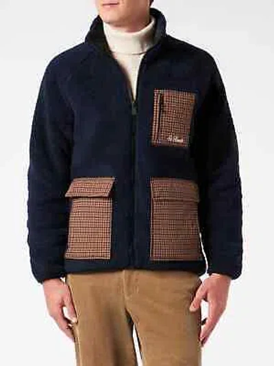 Pre-owned Mc2 Saint Barth Man Blue Sherpa Jacket With Check Patch Pockets