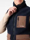 Mc2 Saint Barth Man Blue Sherpa Vest Jacket With Check Patch Pockets In Blue