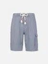 Mc2 Saint Barth Marseille Bermuda Shorts In Blue/white Striped Linen In Blue