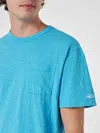 Mc2 Saint Barth Man Bluette Flamed Cotton T-shirt President With Embroidery In Sky