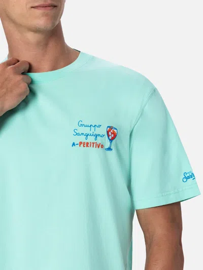 Mc2 Saint Barth Man Classic Fit Cotton Jersey T-shirt Portofino With Gruppo Sanguigno A Peritivo Embroidery In Green