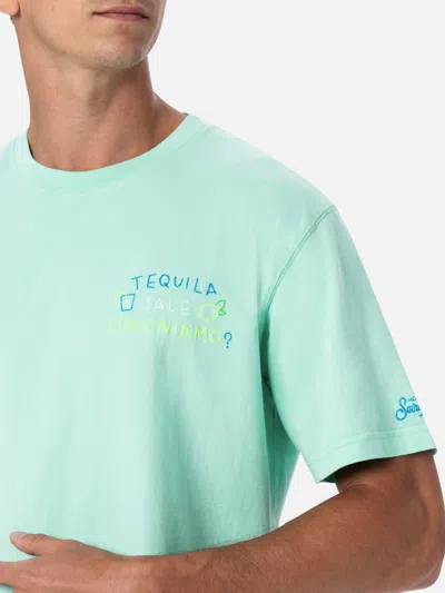Mc2 Saint Barth Man Classic Fit Cotton Jersey T-shirt Portofino With Tequila, Sale, Limoniamo Embroidery Insulti Lum In Apple Green