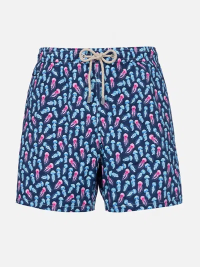 Mc2 Saint Barth Comfort Light Classic Stretch Swim Shorts With Jellyfishes Print In Blue