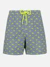 Mc2 Saint Barth Man Comfort Light Swim Shorts With Sharks Print In Blue Navy