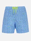 Mc2 Saint Barth Man Comfort Light Swim Shorts With Sharks Print In Bluette