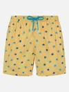 Mc2 Saint Barth Man Comfort Light Swim Shorts With Starfishes Print In Yellow