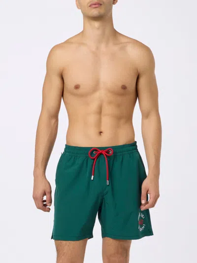 Mc2 Saint Barth Man Comfort Swim Shorts With Forte Dei Drammi Embroidery Insulti Luminosi Special Edition In Green