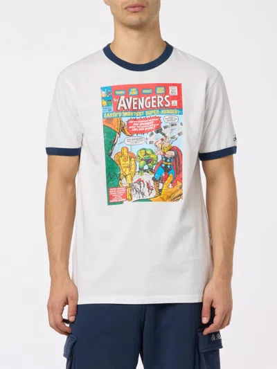 Mc2 Saint Barth Man Cotton T-shirt With Avengers Print Marvel Special Edition In White