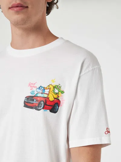 Mc2 Saint Barth Man Cotton T-shirt With Cryptopuppets Good Fellas Placed Print Cryptopuppets Special Edition In White