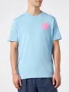 Mc2 Saint Barth Man Cotton T-shirt With Fiat 500 Print Fiat 500© Special Edition In Sky
