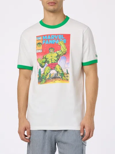 Mc2 Saint Barth Man Cotton T-shirt With Hulk Print Marvel Special Edition In White