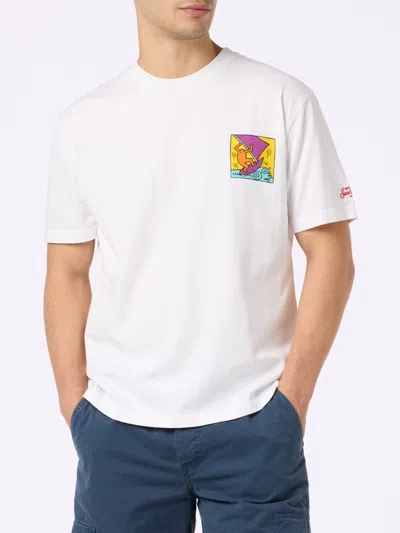 Mc2 Saint Barth Man Cotton T-shirt With Keith Haring Design Front And Back Print Keith Haring Special Edition In White