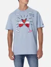 Mc2 Saint Barth Man Cotton T-shirt With Britto Glasses Print And Embroidery ©britto Special Edition In Sky