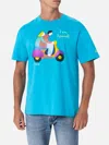 Mc2 Saint Barth Man Cotton T-shirt With Lodola Placed Print And Embroidery Marco Lodola Special Edition In Blue