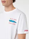 Mc2 Saint Barth Man Cotton T-shirt With Me Ne Vado In Un Lambo Embroidery And Car Placed Print In White