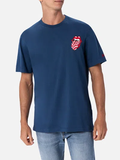 Mc2 Saint Barth Man Cotton T-shirt With Rolling Stones Front And Back Placed Print Rolling Stones Special Edition In Blue
