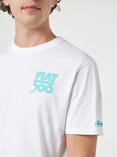Mc2 Saint Barth Man Cotton T-shirt With Spiaggina Front And Back Placed Print Fiat 500 Special Edition In White