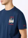 Mc2 Saint Barth Man Cotton T-shirt With Spritz Obsessed Embroidery In Blue