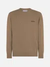 Mc2 Saint Barth Man Crewneck Camel Sweater With St. Barth Embroidery In White