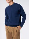 Mc2 Saint Barth Man Navy Blue Stretch Wool Sweater With St. Barth Embroidery In Blue