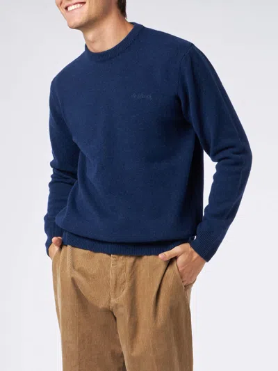 MC2 SAINT BARTH MAN CREWNECK BLUE SWEATER WITH ST. BARTH EMBROIDERY