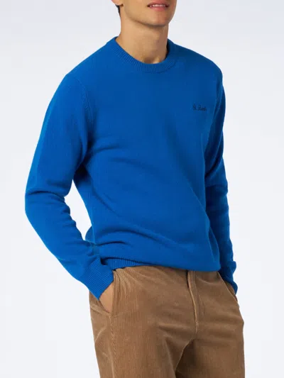 MC2 SAINT BARTH MAN CREWNECK BLUETTE SWEATER WITH ST. BARTH EMBROIDERY