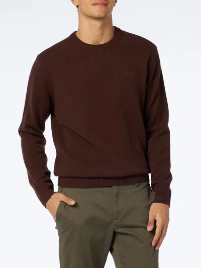 Mc2 Saint Barth Man Crewneck Brown Sweater With St. Barth Embroidery