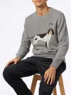 Mc2 Saint Barth Man Crewneck Donegal Sweater With Country Dog Jacquard Print In Grey