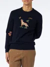 Mc2 Saint Barth Man Crewneck Donegal Sweater With English Pointer Jacquard In Blue