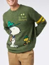 Mc2 Saint Barth Man Crewneck Donegal Sweater With Snoopy Jacquard Snoopy - ©peanuts Special Edition In Green