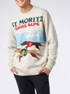 Mc2 Saint Barth Man Crewneck Donegal Sweater With St. Moritz Polo Print In White