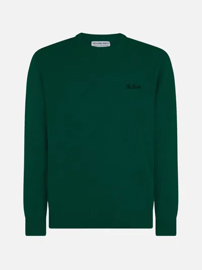MC2 SAINT BARTH MAN CREWNECK GREEN SWEATER WITH ST. BARTH EMBROIDERY