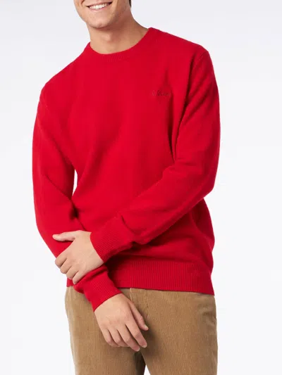 Mc2 Saint Barth Man Crewneck Red Sweater With St. Barth Embroidery