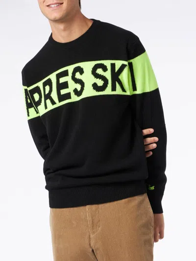 Mc2 Saint Barth Man Crewneck Sweater Heron With Après Ski Jacquard In Black