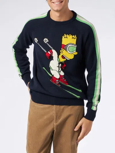 Mc2 Saint Barth Man Crewneck Sweater With Bart Simpson Jacquard Print The Simpsons Special Edition In Blue