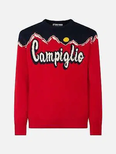 Pre-owned Mc2 Saint Barth Man Crewneck Sweater With Campiglio Sun Jacquard Print In Red