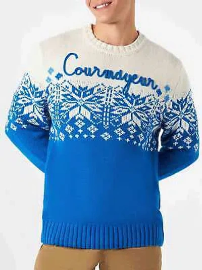 Pre-owned Mc2 Saint Barth Man Crewneck Sweater With Courmayeur Embroidery In Blue