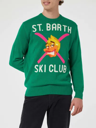 Mc2 Saint Barth Man Crewneck Sweater With Crypto Ducky Jacquard Print Crypto Puppets Special Edition In Green