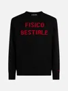 Mc2 Saint Barth Man Crewneck Sweater With Fisico Bestiale Jacquard Print Niki Dj Special Edition In Black