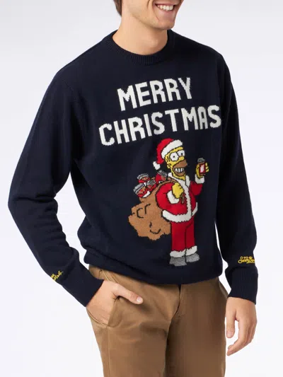 Mc2 Saint Barth Man Crewneck Sweater With Homer Simpson Jacquard Print The Simpsons Special Edition In Blue