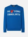 Mc2 Saint Barth Man Crewneck Sweater With Mi Sono Sbagliato Jacquard In Blue