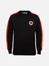 Mc2 Saint Barth Man Crewneck Sweater With Roma Patch As Roma Special Edition In Black