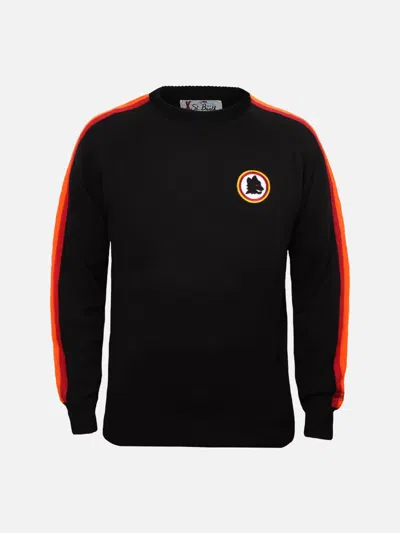 Mc2 Saint Barth Man Crewneck Sweater With Roma Patch As Roma Special Edition In Black