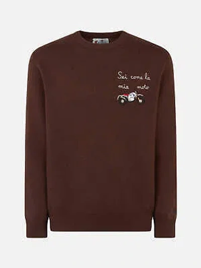 Pre-owned Mc2 Saint Barth Man Crewneck Sweater With Sei Come La Mia Moto Embroidery In Brown